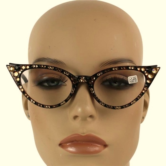 Austrian Crystal Cateye Reading Glasses, Vintage Crystal Reading Glasses - Picture 3 of 11